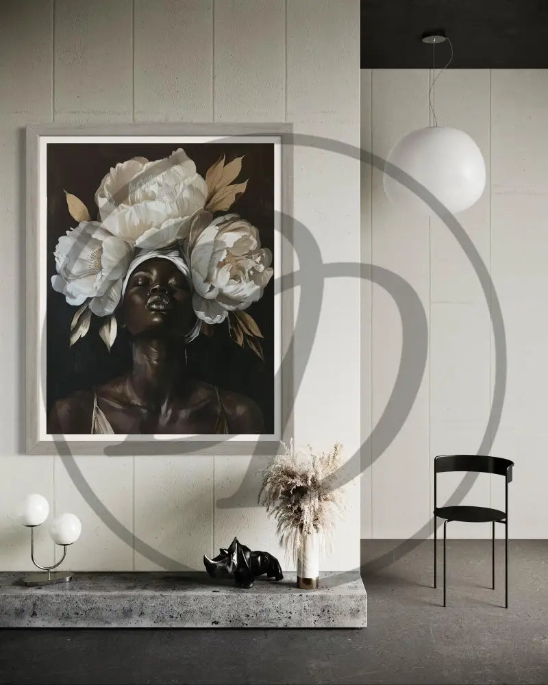 Printable floral crown artwork celebrating Black beauty and elegance.