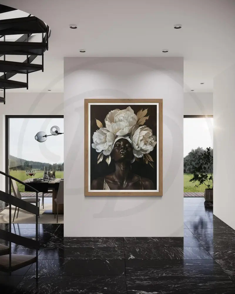 Afrocentric floral crown digital art perfect for bedrooms and living rooms.