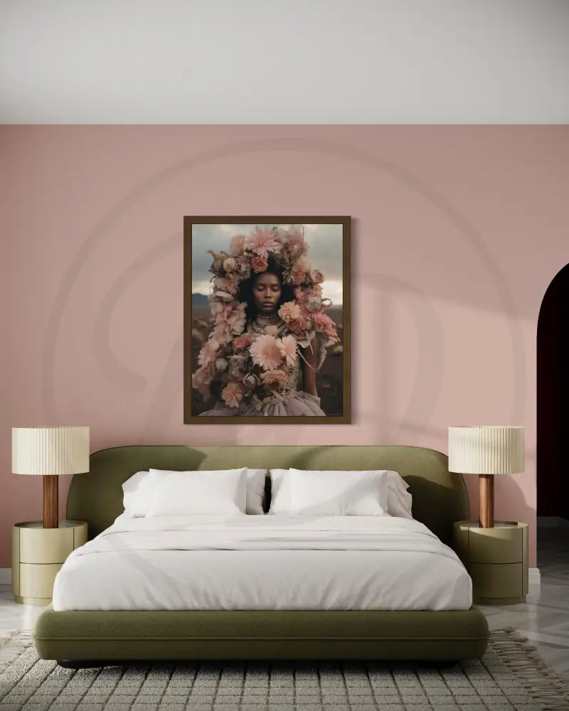 Printable floral fantasy artwork celebrating Black beauty and femininity.