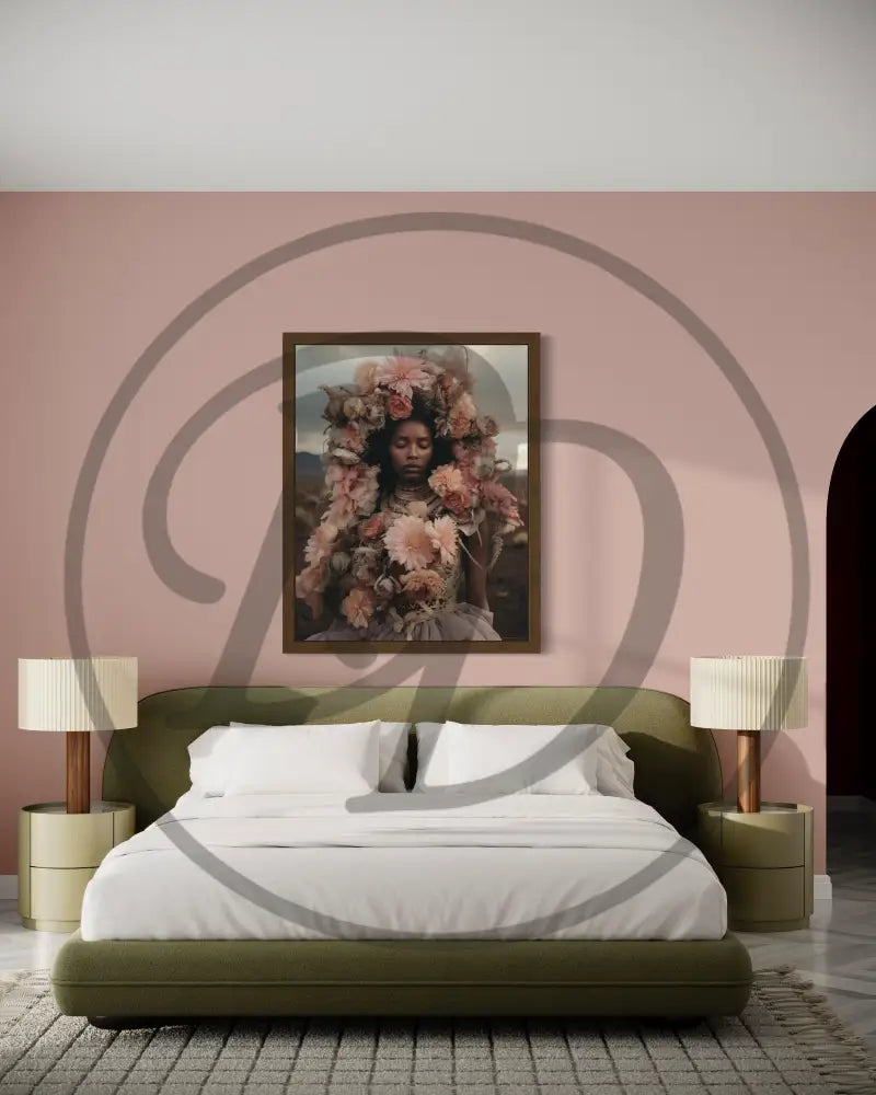 Printable floral fantasy artwork celebrating Black beauty and femininity.