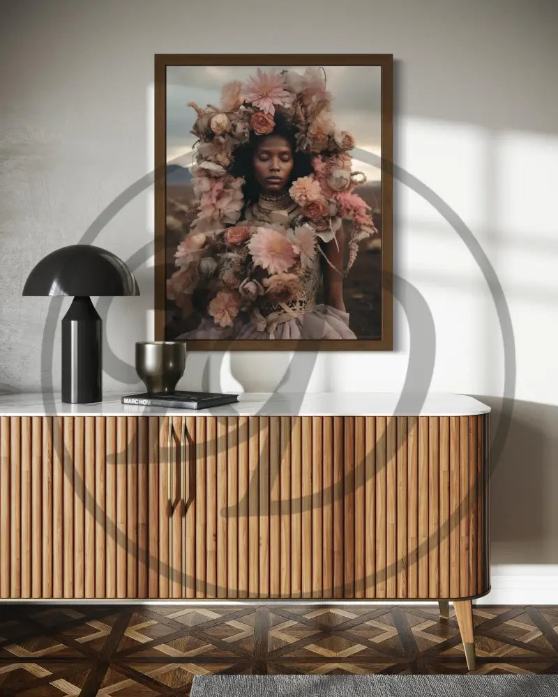 Ethereal Afrocentric floral digital art for romantic home décor.