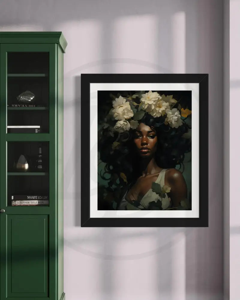 Minimalist Afrocentric floral goddess digital art for elegant home décor.