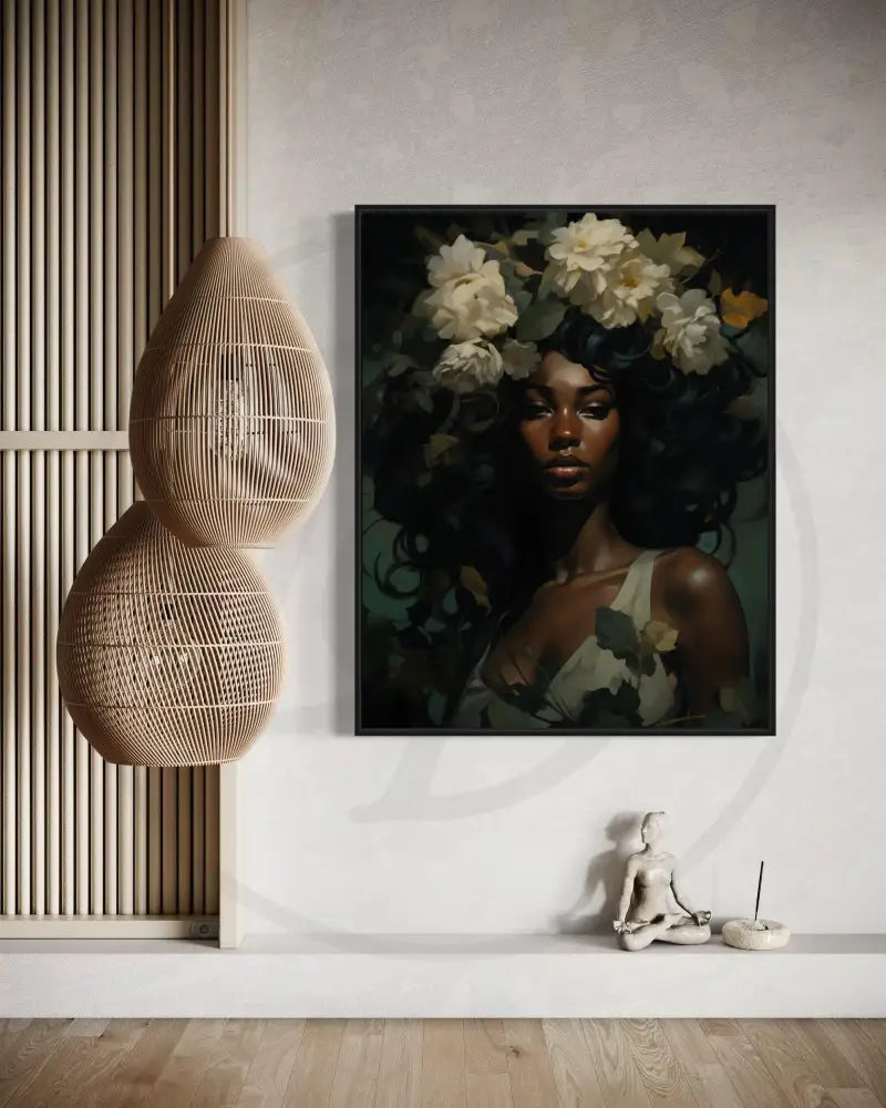 Printable floral goddess artwork celebrating Black beauty and nature.