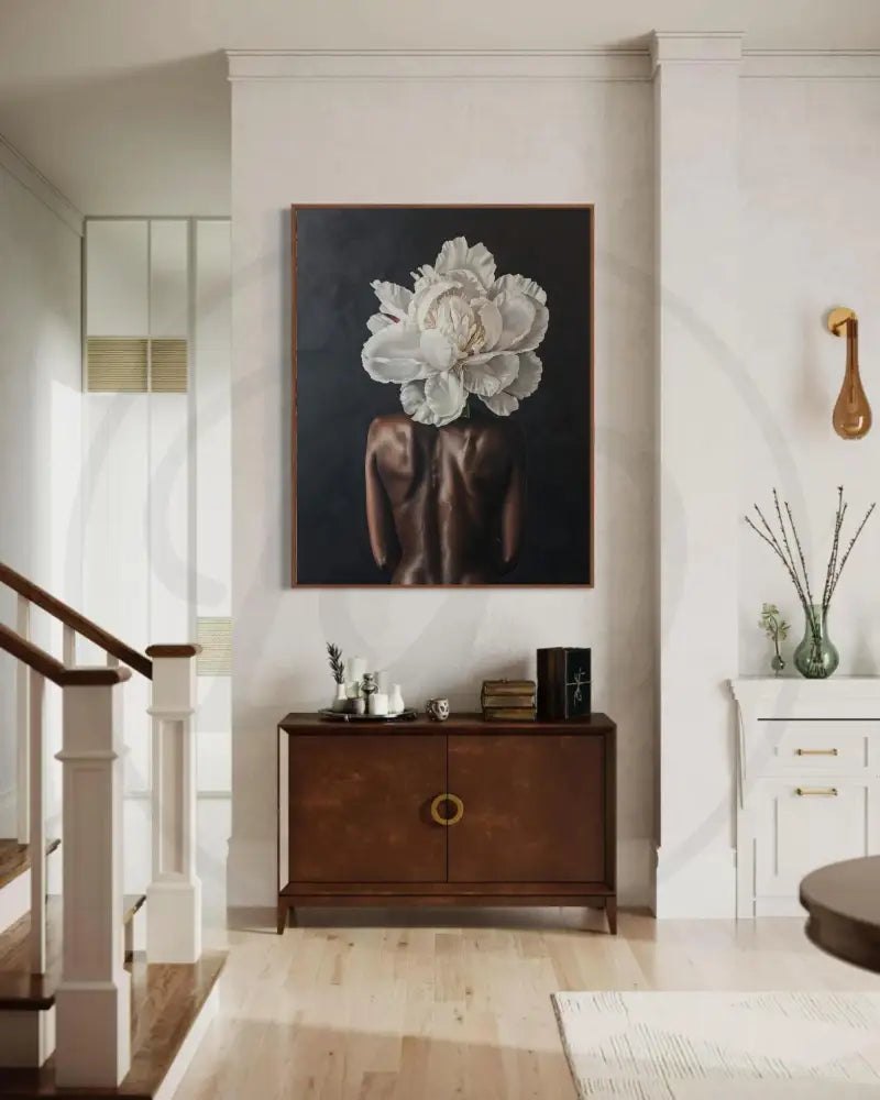 Minimalist floral nude digital art for premium Afrocentric décor.