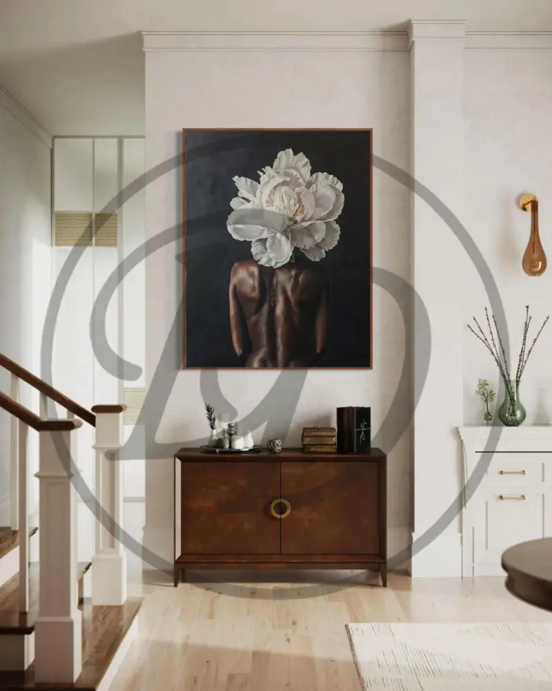 Minimalist floral nude digital art for premium Afrocentric décor.