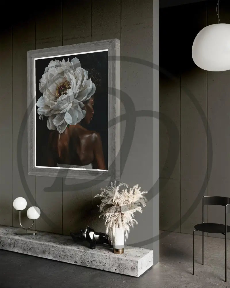 Digital art print of a Black woman in floral crown