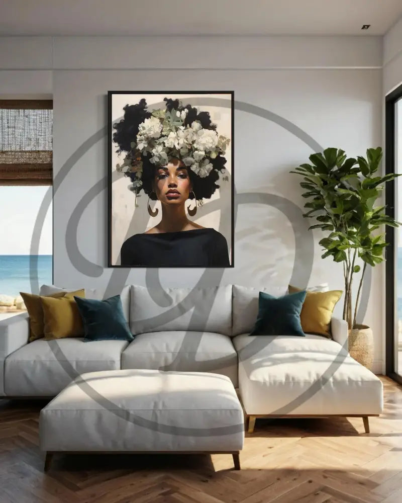 Afrocentric digital portrait perfect for stylish living rooms and bedrooms.