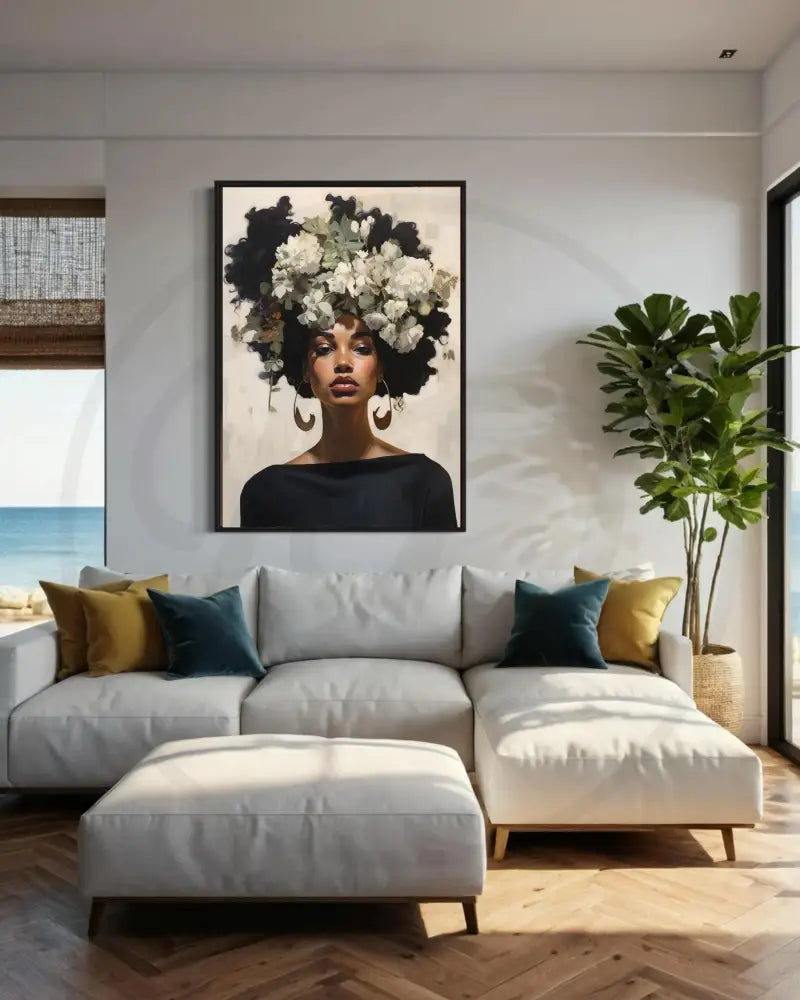 Afrocentric digital portrait perfect for stylish living rooms and bedrooms.