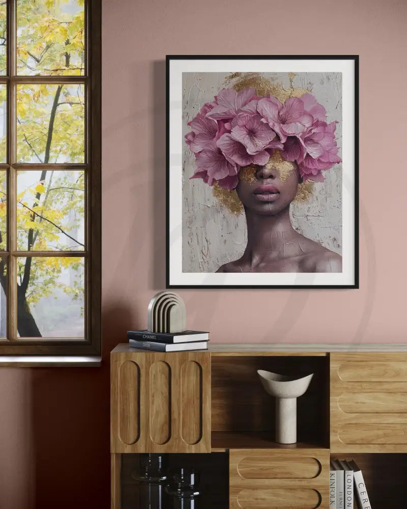 Afrocentric digital art blending culture and floral design.