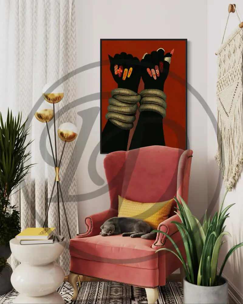 Afrocentric jewelry hands digital art perfect for living rooms and studios.