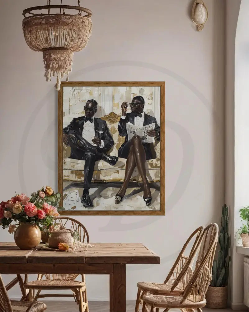 Printable luxury tuxedo artwork celebrating Black elegance and style.