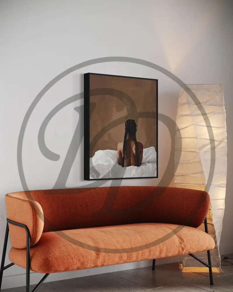 Black woman art print with warm tones and minimalist composition.