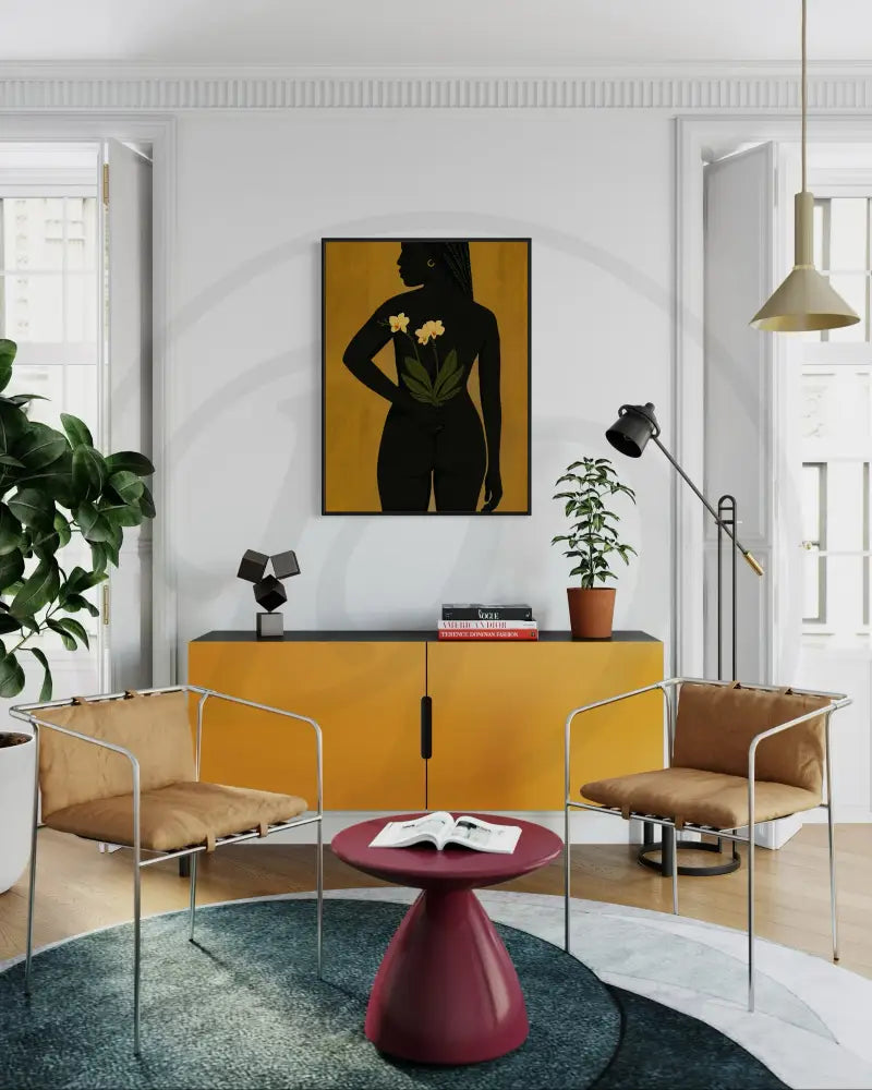 Modern Afrocentric nude digital art for elegant home décor.