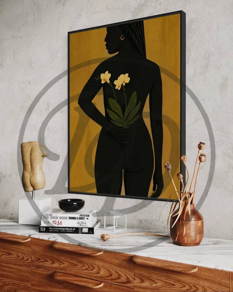 Afrocentric minimalist nude digital art perfect for bedrooms and bathrooms.