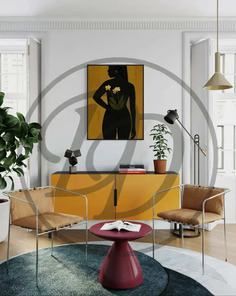 Modern Afrocentric nude digital art for elegant home décor.