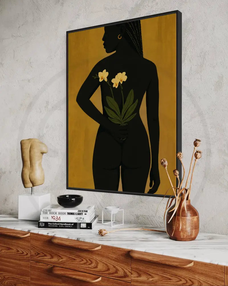 Afrocentric minimalist nude digital art perfect for bedrooms and bathrooms.