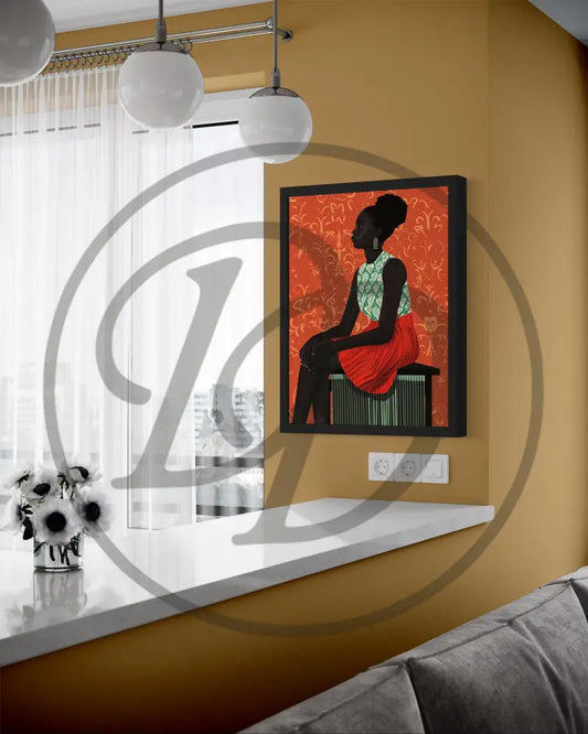 Printable minimalist portrait of Black woman on orange textured background.