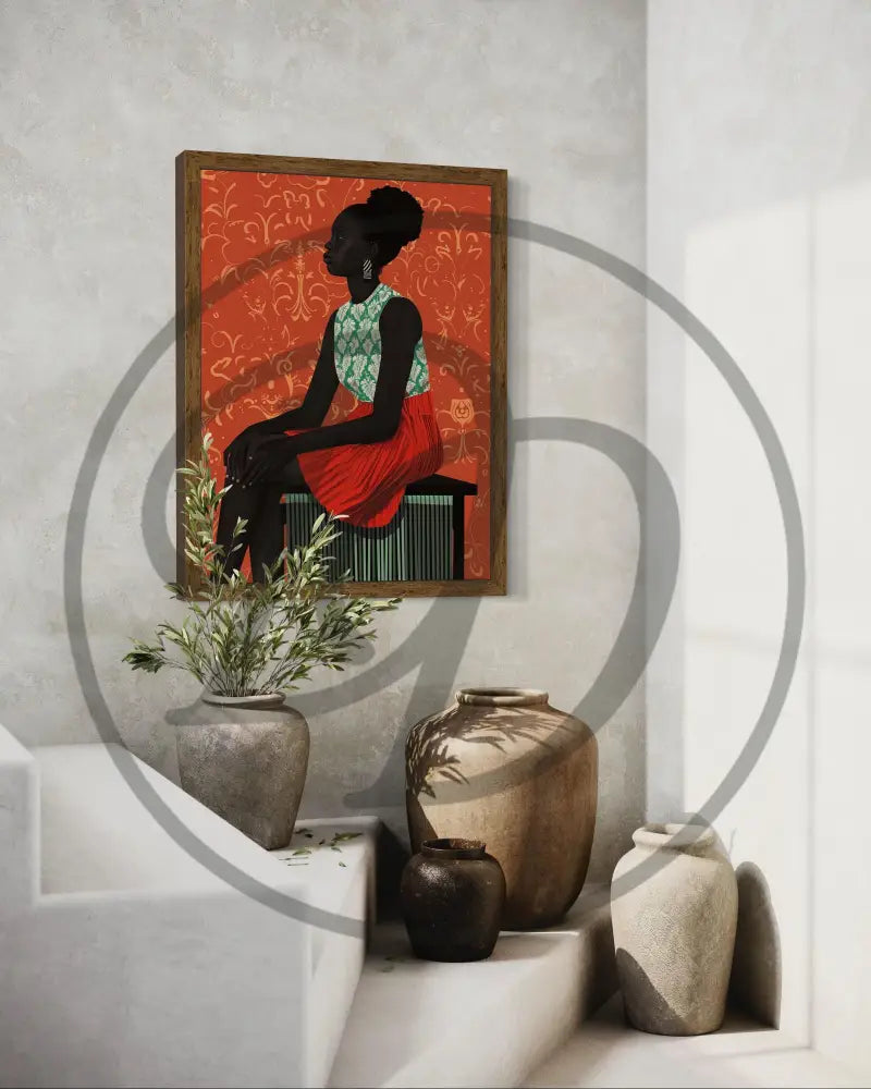 Black woman art print with minimalist composition and bold tones.