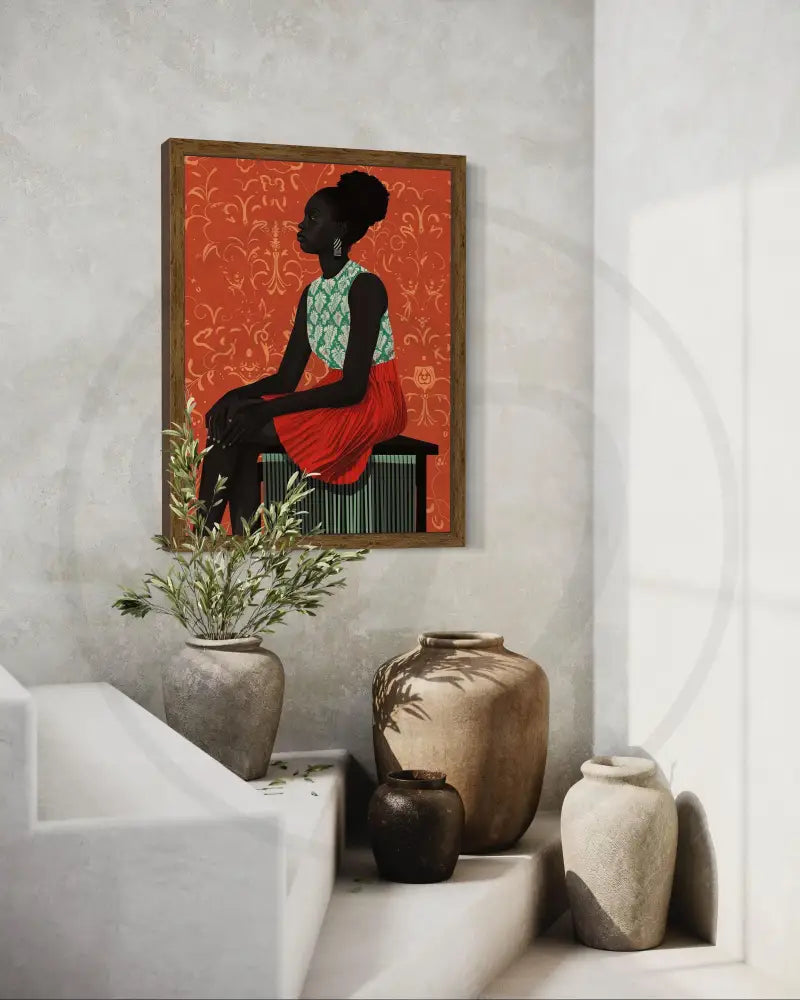 Black woman art print with minimalist composition and bold tones.