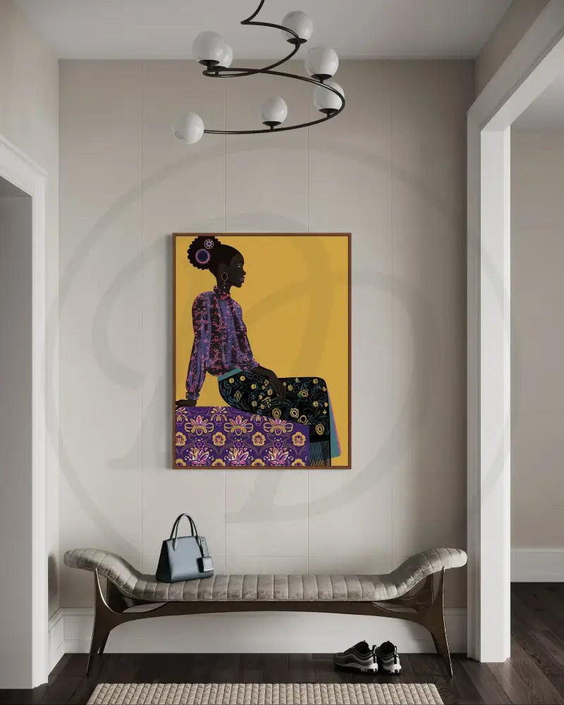 Afrocentric luxury wall art with floral and geometric motifs.