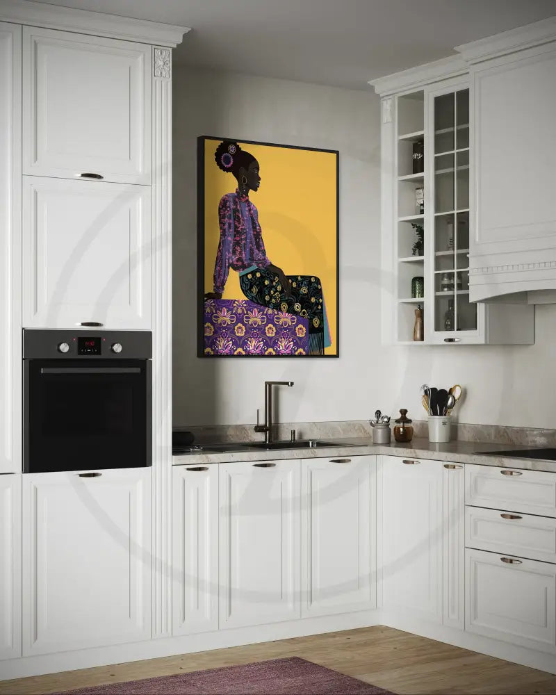 Afrocentric fashion-inspired art print with golden background.