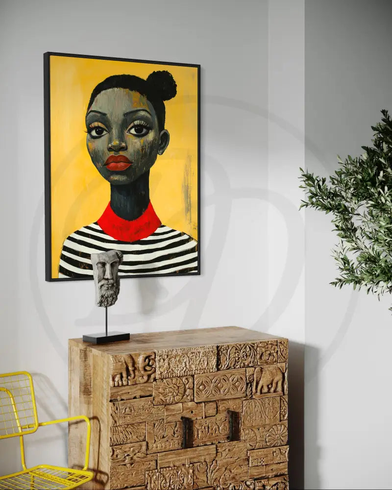 Afrocentric modern wall art with vibrant red collar detail.