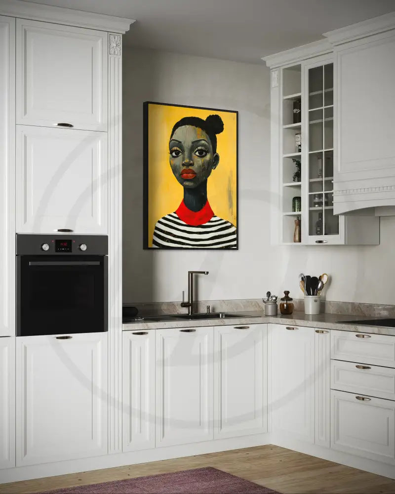 Afrocentric fine art wall decor with black and white stripes.