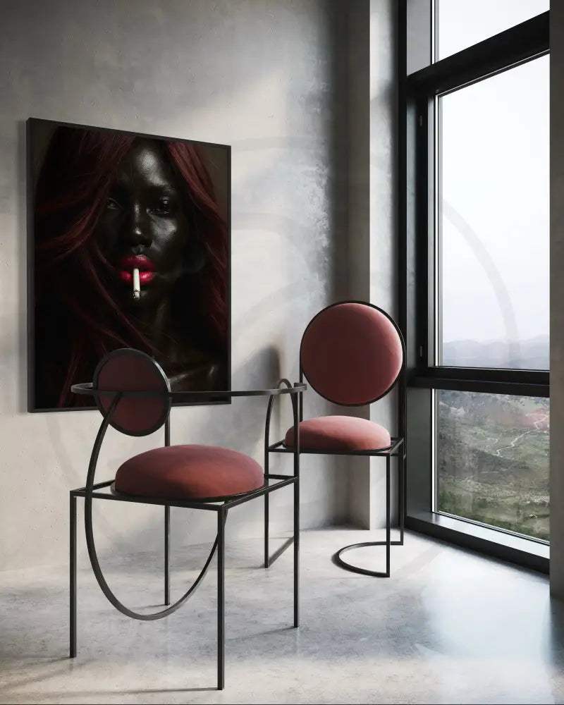 Afrocentric noir art print featuring cigarette and striking red hair.