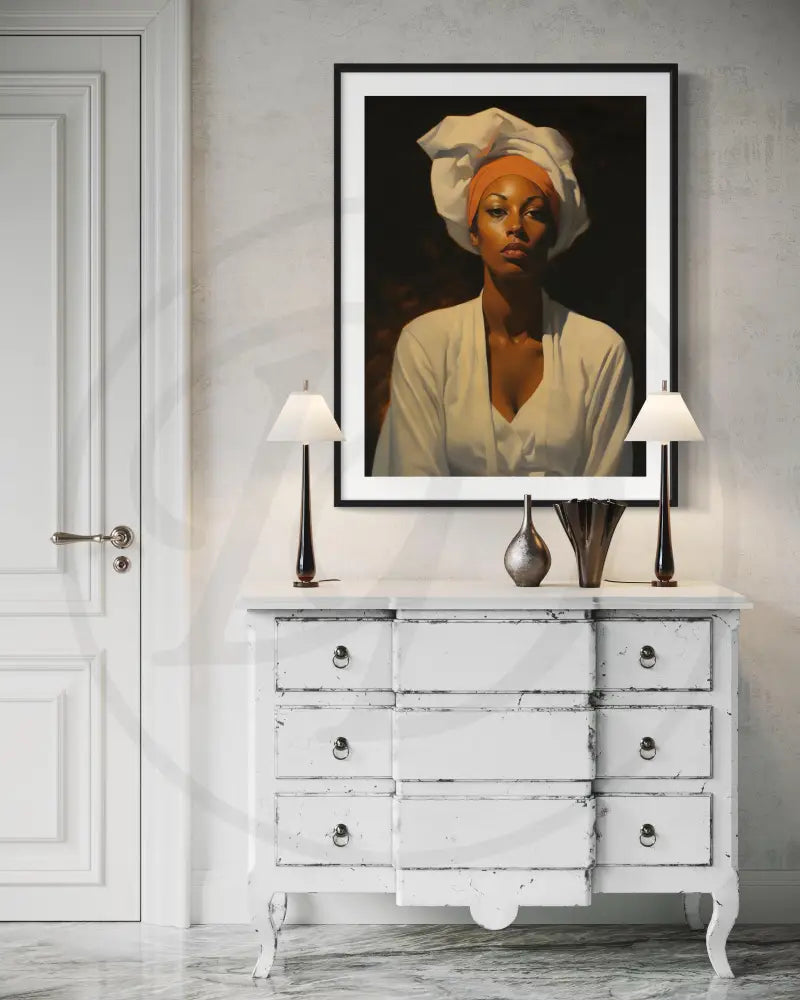 Afrocentric wall art with serene elegant portrait.