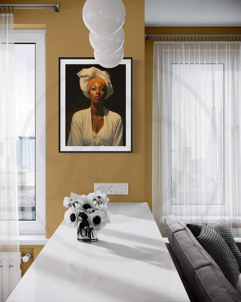 Regal Black woman wall art, Afrocentric portrait.