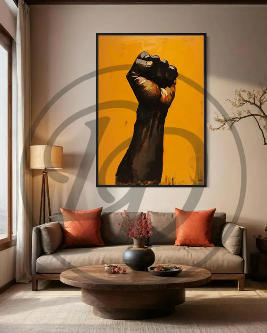 Bold raised fist art print for modern and urban interiors.