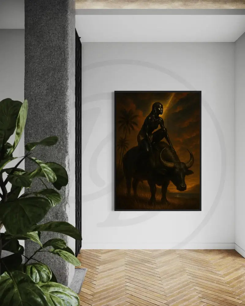 Afrocentric cinematic buffalo rider portrait print.