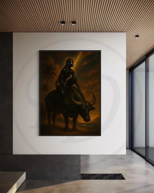 Afrocentric rider on buffalo wall art digital print.