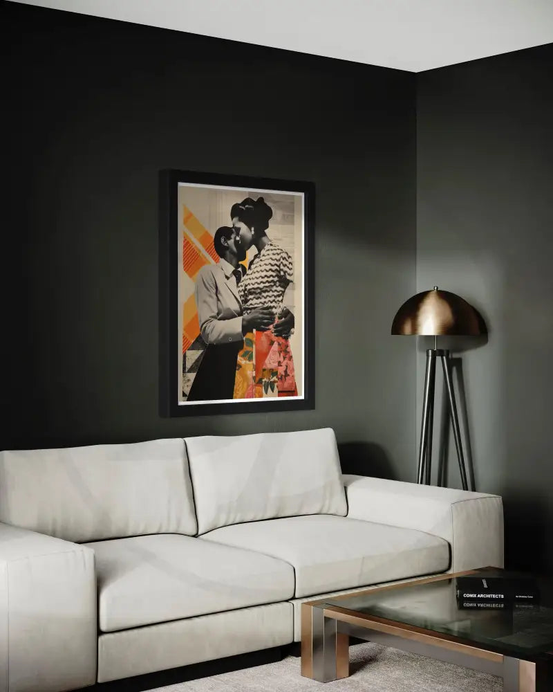Stylish couple portrait art print for bedrooms and living rooms.
