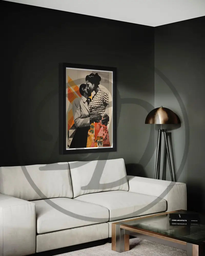 Stylish couple portrait art print for bedrooms and living rooms.
