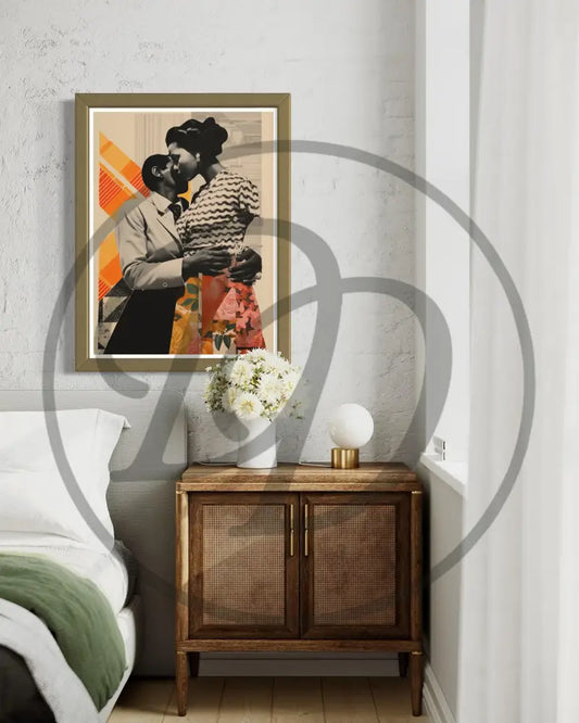 Printable Black love art with modern patterns and warm tones.