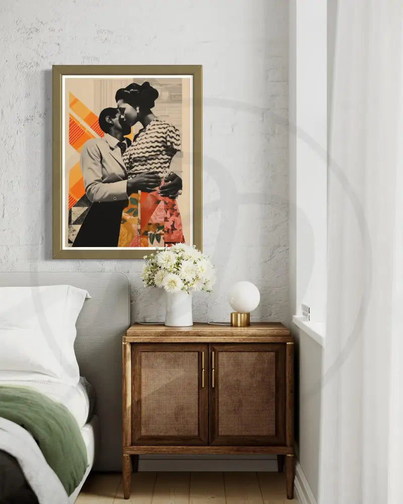 Printable Black love art with modern patterns and warm tones.