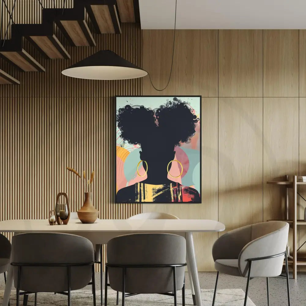 Black woman silhouette wall art with hoop earrings