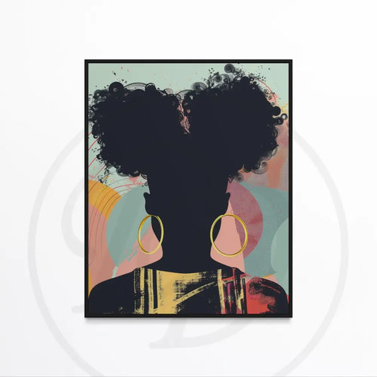 Afrocentric silhouette art of Black woman with hoop earrings