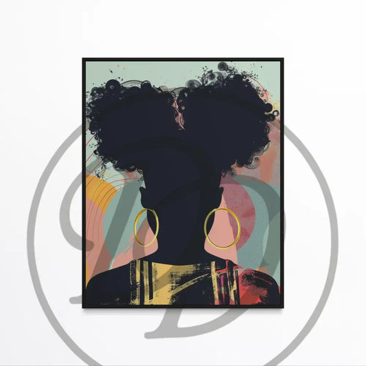 Afrocentric silhouette art of Black woman with hoop earrings