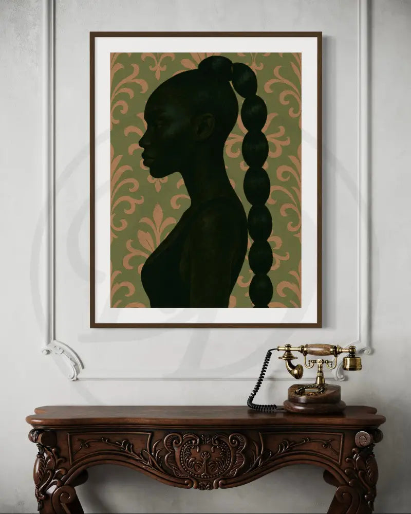 Black woman silhouette wall art with textured green background