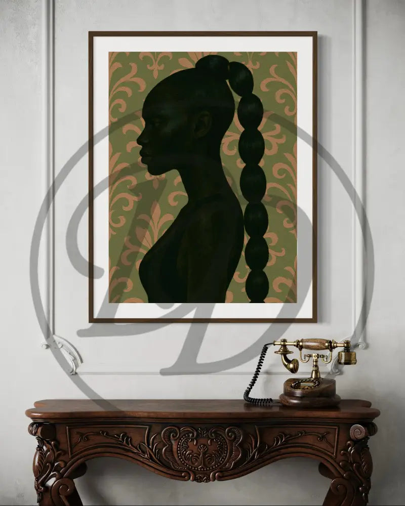 Black woman silhouette wall art with textured green background