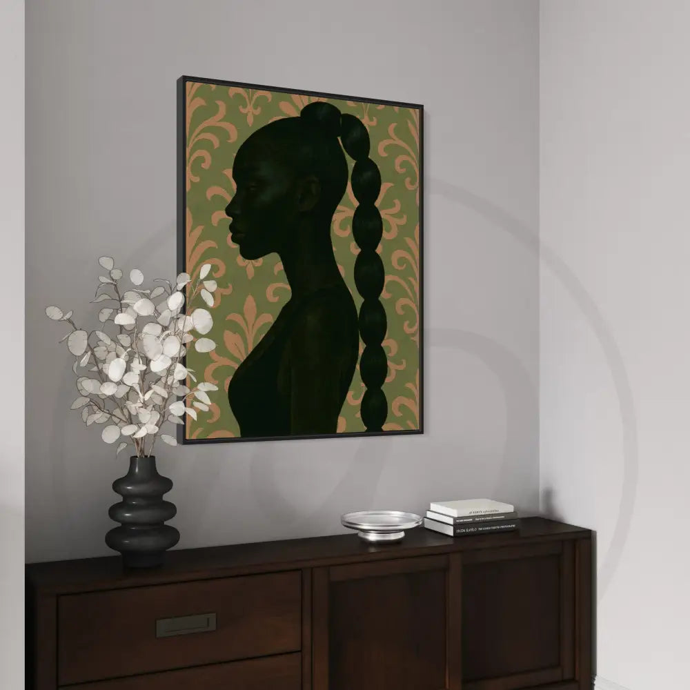 Minimalist profile artwork of a Black woman with long braid