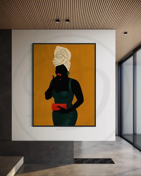 Afrocentric silhouette art of elegant Black woman in headwrap