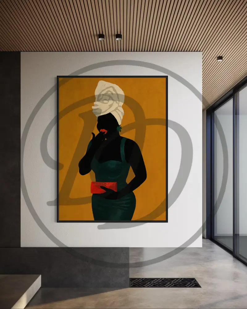 Afrocentric silhouette art of elegant Black woman in headwrap
