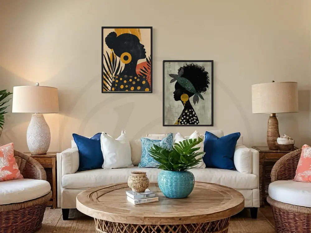Modern Black female profiles 2-piece digital download wall art.