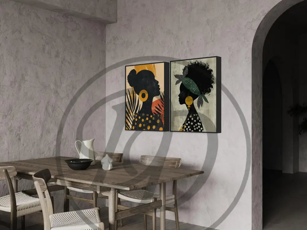 Bold 2-piece silhouette art set in Afrocentric style for instant download.