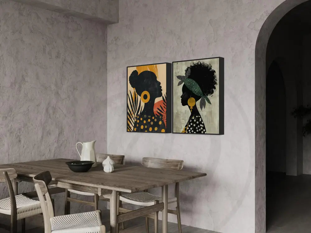 Bold 2-piece silhouette art set in Afrocentric style for instant download.