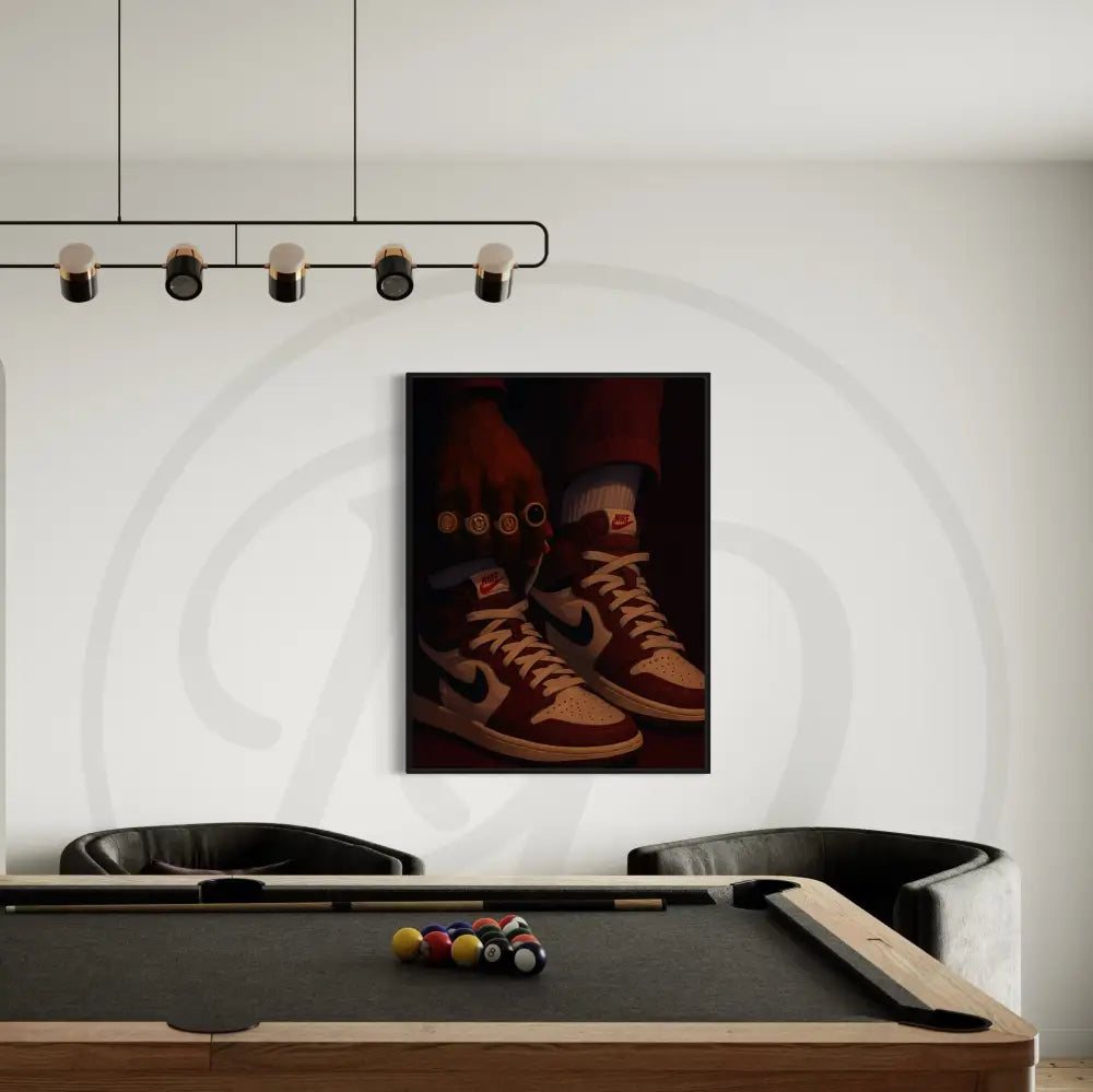 Black man sneakerhead art tying shoes with gold rings