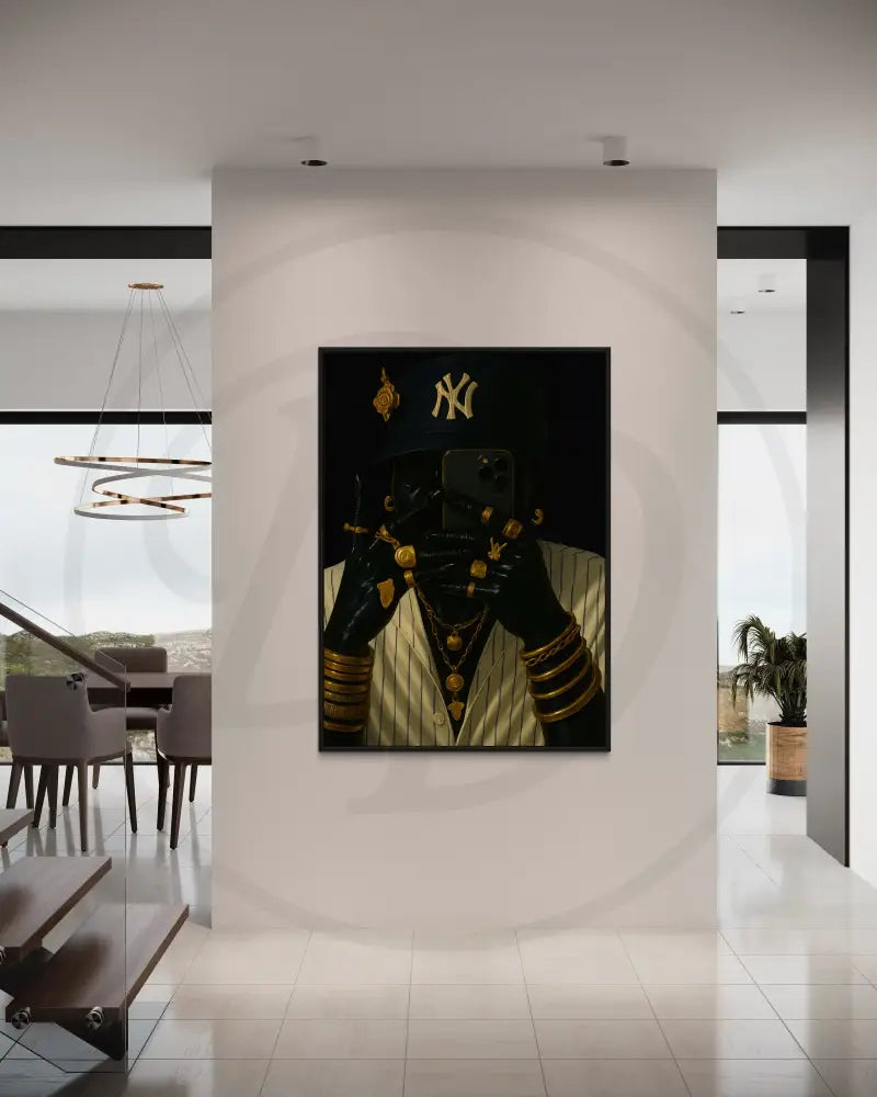 NY-inspired Afrocentric digital art triptych in bold black and gold tones.